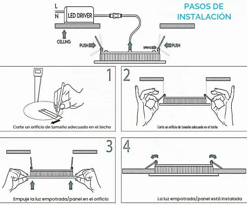 Vista 7 de Luces de panel LED empotradas de 15 W, luz de techo cuadrada blanco (White 4000K)