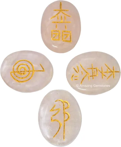 Vista 12 de Amazing Gemstone Piedras de Reiki de cristal de amatista con símbolos grabados para curación Usui Reiki, juego de 4 piezas