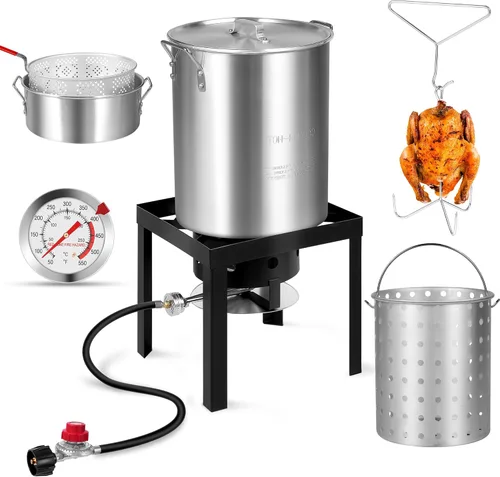 Vista 8 de OT1808-LID-Freidora de Propano con Olla Profunda Cuadrada de 18Qt – Cesta Colador de Aluminio de Alta Calidad para Freír Pescado, Olla para Mariscos