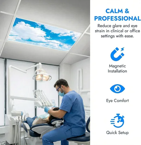 Vista 3 de Cubiertas de luz fluorescente para lámparas de techo - Cubierta magnética en forma de nube para lámpara fluorescente o LED de 2 pies x 4 pies