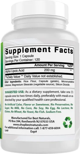 Vista 6 de Best Naturals Ácido Alfa Lipoico 200 Mg 120 Cápsulas