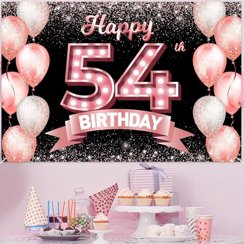 Vista 109 de Cartel de feliz cumpleaños décimo oro rosa, telón de fondo, saludos a 10 años, globos de confeti, decoración temática para niñas de 10 años