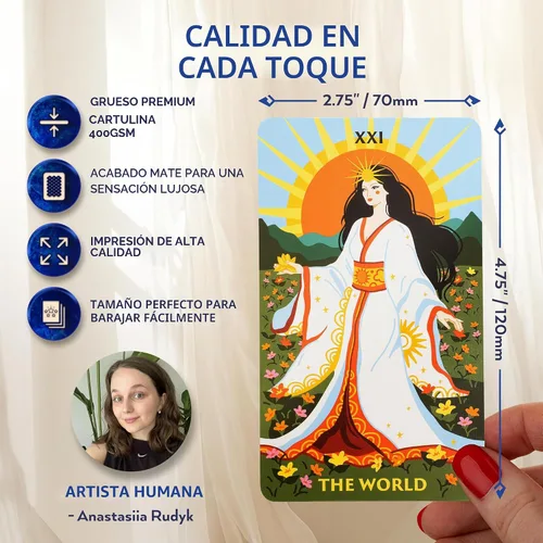 Vista 3 de Wyspell - Cartas de tarot con libro guía - Baraja de tarot del panteón - Diseño único