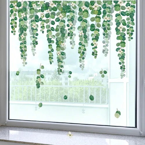 Vista 3 de decalmile Calcomanías reutilizables para ventanas de hojas de árbol de vid verde