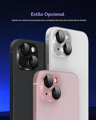 Vista 7 de Compatible con iPhone 15/iPhone 15 Plus/iPhone 14/iPhone 14 Plus Protector de lente de cámara Metal Plus Anillo de aleación de aluminio 9H Pantalla
