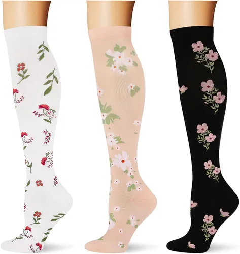 Vista 40 de (3 pares) Calcetines de compresión 20-30 mmHg, calcetines largos hasta la rodilla para mujeres y hombres, soporte atlético, para viajes y uso diario