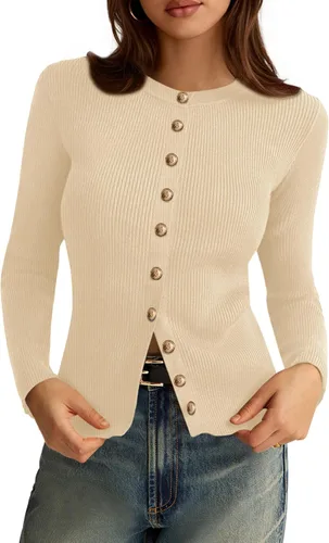 Vista 22 de PRETTYGARDEN Suéteres tipo cárdigan ligeros de otoño para mujer Marrón