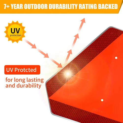 Vista 4 de Señal de seguridad del vehículo de movimiento lento, señal triangular de vehículo de movimiento lento, aluminio de 14 x 16 pulgadas, reflectante