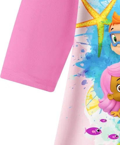 Vista 5 de Vestido de dibujos animados de burbujas para niñas pequeñas vestidos con estampado Guppy para niños vestido camisero de 3 a 6 años