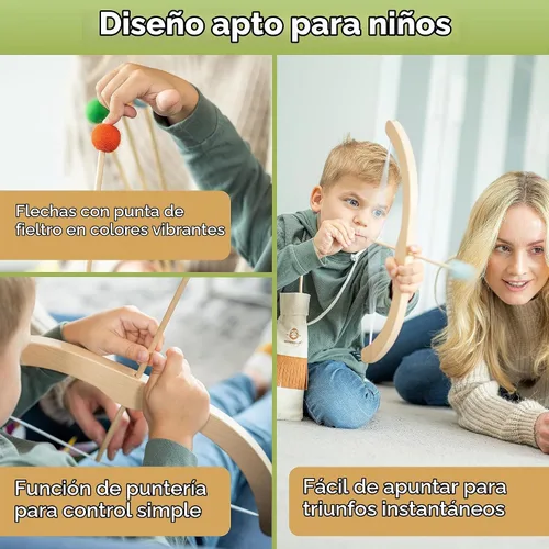 Vista 5 de BOWRILLA® Conjunto de Arco y Flecha para Niños Juguete de Tiro con Arco de Madera para Niños y Niñas de 3 a 7 Años, Arco y Flecha para Niños