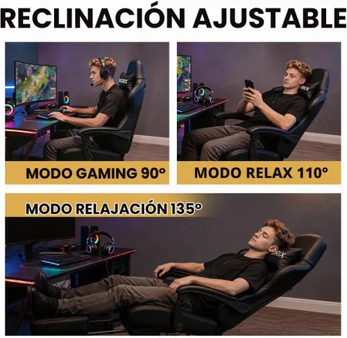 Vista 9 de Silla de juegos para adultos, silla de juegos para jugadores, silla de PC Negro