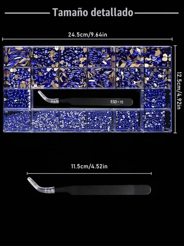 Vista 6 de Juego de 3100 diamantes de imitación para uñas, color azul EBANKU Azul-B