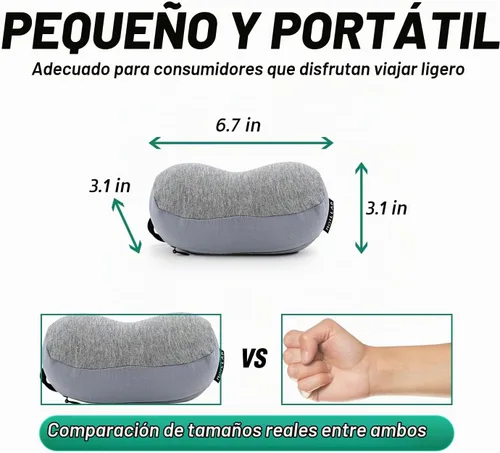Vista 5 de Almohada de cuello de viaje pequeña Almohada de siesta de espuma viscoelástica 100% pura, almohada de viaje súper suave con soporte para el cuello