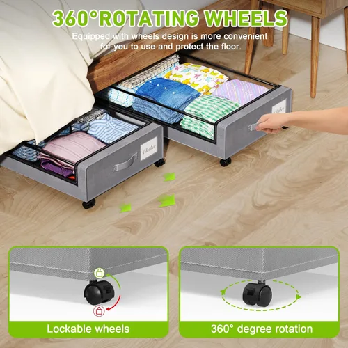 Vista 3 de Tututry Almacenamiento Debajo de la Cama con Ruedas, XXL 60L Contenedores de Almacenamiento Debajo de la Cama, Contenedores de Almacenamiento Bajo