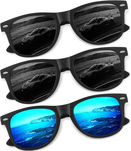 Vista 17 de CGID Gafas de sol polarizadas retro para hombres y mujeres, ligeras, negras, UV400, conducción, pesca, golf A00 Negro Gris
