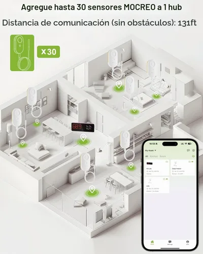 Vista 2 de MOCREO Termómetro para congelador y refrigerador, alertas de aplicaciones