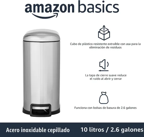 Vista 2 de Amazon Basics Bote de basura pequeño en forma de D con tapa y pedal de cierre suave para baño, dormitorio, sala de estar, oficina, resistente a