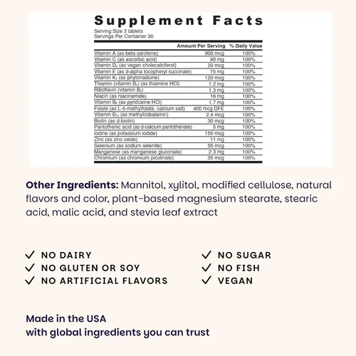 Vista 3 de EZ Melts Multivitamínico soluble sin hierro, 60 tabletas, manzana