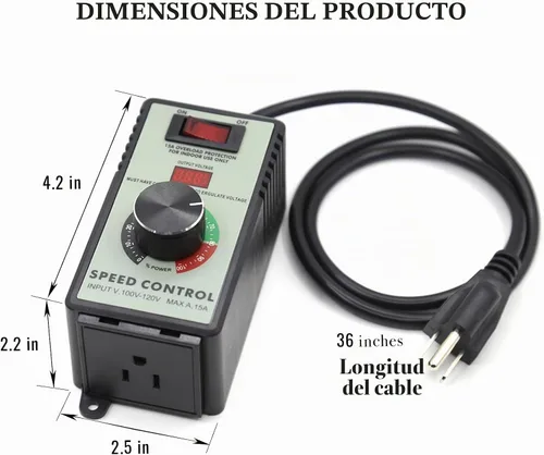 Vista 3 de Controlador de velocidad variable de motor AC ZOWZEA 120V 15A 4000W con interruptor de protección contra sobrecarga