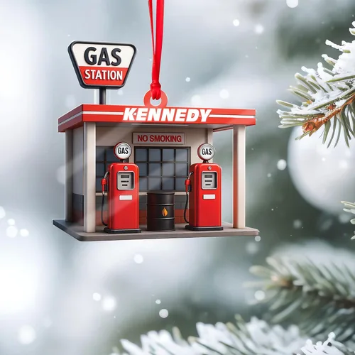 Vista 3 de Adorno de Navidad personalizado con bomba de gas, decoración retro personalizada para árbol de vacaciones, recuerdo único para trabajadores