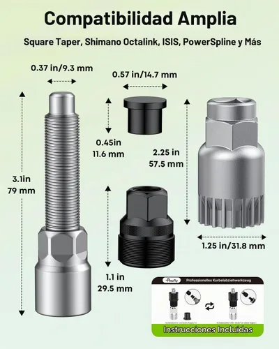 Vista 7 de Pawfly Kit de extractor de manivela de bicicleta, herramienta de extracción de manivela para cónica cuadrada, Shimano Octalink y brazos de manivela