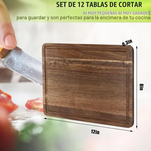 Vista 2 de Patelai Paquete de 12 tablas de cortar lisas de cocina a granel, madera de acacia, 12 x 8 pulgadas