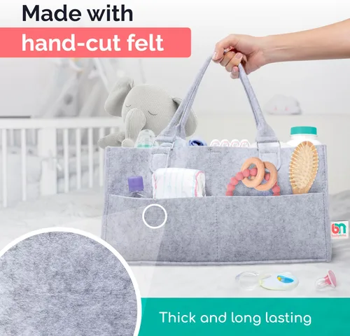 Vista 7 de Organizador de pañales de fieltro, almacenamiento extra grande para artículos de bebé y niños pequeños, cesta de pañales, organizador portátil
