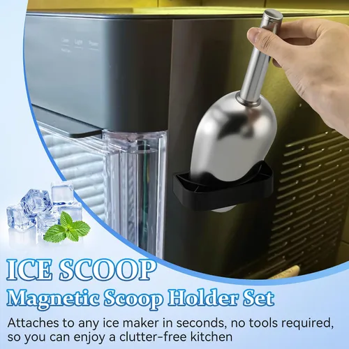 Vista 3 de Cuchara de hielo con soporte magnético compatible con máquinas de hielo GE Opal 2.0, cuchara de aleación de acero inoxidable de bajo carbono de 9