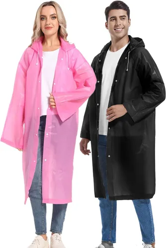 Vista 126 de 2 abrigos de lluvia de Borogo para adultos, chaquetas de lluvia reutilizables para hombres y mujeres
