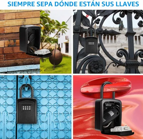 Vista 3 de Caja de seguridad para llaves montada en la pared, resistente a la intemperie, combinación de 4 dígitos, caja de bloqueo de 5 llaves con capacidad