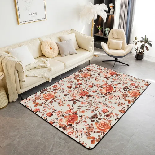 Vista 8 de jejeloiu Groovy Flower Area Rug 3x5 Retro Floral Boho Living Room Rugs for Bedroom 70S Hippie Groovy Flowers Bohemian Decor Carpet Psychedelic Beige