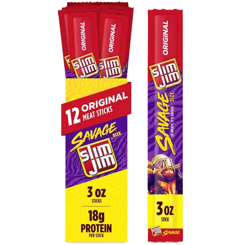 Vista 8 de Slim Jim Savage - Palitos de carne ahumada sabor original, 3 onzas, 12
