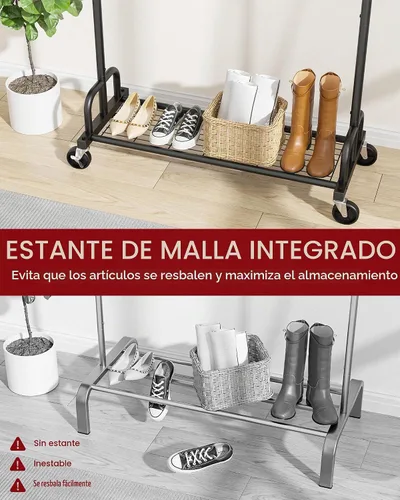 Vista 6 de Sakugi Perchero de Ropa - Percheros de Ropa de Gran Capacidad para Colgar Ropa con Ruedas con Cerradura, Perchero de Metal que Ahorra Espacio