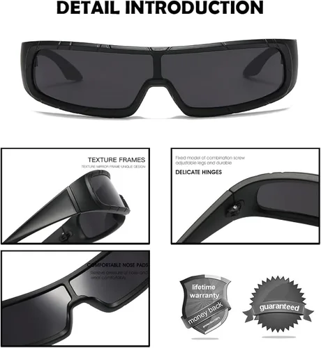 Vista 5 de HYLLE Y2K - Gafas de sol futuristas envolventes para mujeres y hombres, de moda, Cyberpunk, lentes de sol con visera monobloque cíclope, Marco rojo