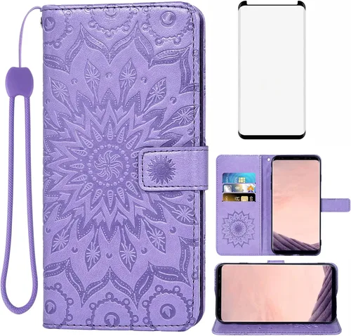 Vista 8 de Funda de teléfono para Samsung Galaxy S8 Plus con protector de pantalla de vidrio templado, funda de cuero con tapa para tarjetero, accesorios