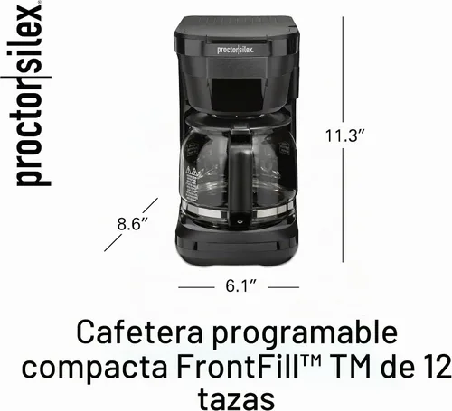 Vista 9 de Proctor Silex FrontFill - Cafetera de goteo, digital y programable, jarra de vidrio de 12 tazas, color negro y plateado (43685PS)