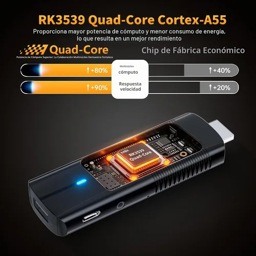 Vista 3 de 2026 Android 14.0 TV Stick, RK3539 de doble banda Wifi6 BT5.4 con control