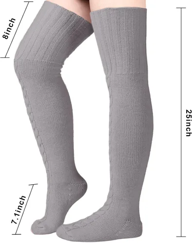 Vista 2 de Calcetines de lana hasta el muslo por encima de la rodilla, calcetines altos hasta el muslo, calcetines gruesos para botas, calentadores de piernas