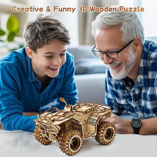 Vista 7 de Rompecabezas de madera 3D para adultos, rompecabezas mecánico de coche de playa, kit de construcción de modelo de vehículo de bricolaje, juguete