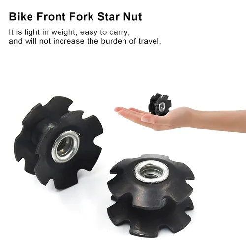 Vista 6 de Tuerca de flor de horquilla delantera, portátil, de acero, ligero, para bicicleta, tuerca de estrella, universal, práctica para tubo de horquilla
