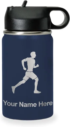 Vista 18 de LaserGram Botella de agua personalizada, Running Man, acero inoxidable de doble pared aislada al vacío con popote superior, regalo grabado
