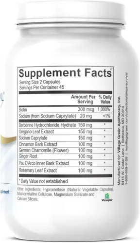 Vista 3 de Candida Balance - Apoyo natural para los niveles de levadura - Suplemento intestinal, sinusal y del sistema inmunológico - 90 cápsulas