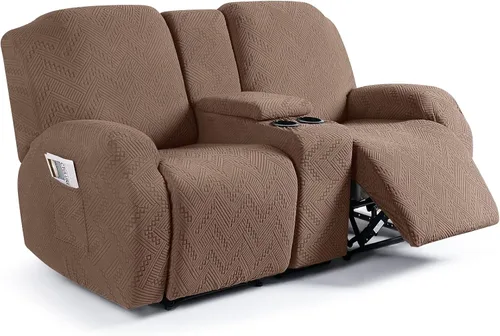 Vista 10 de Ruaozz - Fundas elásticas para sofá reclinable con consola de 4 piezas, con bolsillos, fundas de jacquard para sofá reclinable, protectores