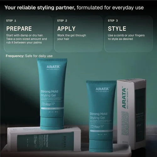 Vista 6 de Arata Gel para el cabello totalmente natural para peinar, dar forma y nutrición de estudio, aspecto húmedo de fijación fuerte para hombres