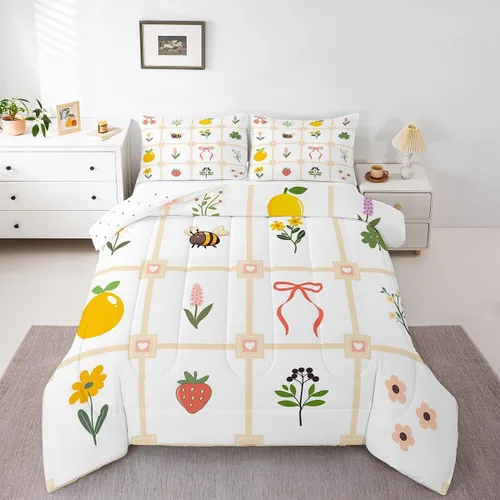 Vista 8 de Juego de ropa de cama floral retro, tamaño individual, vintage de los años 70 y 60, juego de edredón para niños, adultos y adolescentes, juego