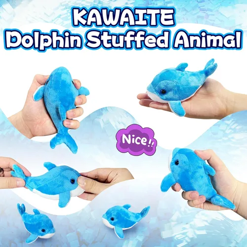 Vista 2 de Peluche de delfín azul (paquete de 1), peluches Kawaii para niñas y niños, juguetes de peluche de delfín para niños, llaveros de animales marinos