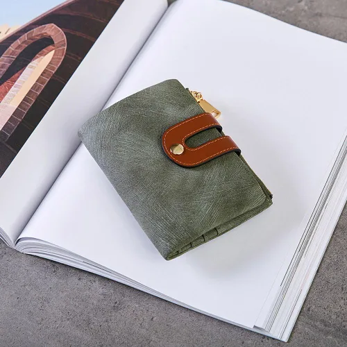 Vista 4 de AOXONEL Cartera pequeña de cuero plegable Rfid para mujer, con cremallera, bolsillo para tarjeta de identificación, delgada, compacta y delgada