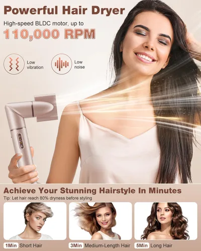 Vista 5 de 7MAGIC Estilizador de cabello y cepillo secador de cabello 7 en 1, secador de cabello de alta velocidad de 110,000 RPM con iones negativos