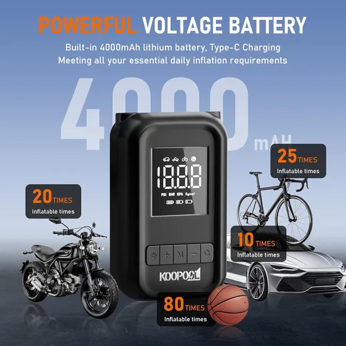 Vista 5 de Inflador de neumáticos portátil, compresor de aire portátil, bomba de aire portátil de 150 PSI para automóvil, bicicleta, motocicleta, pelota, bomba