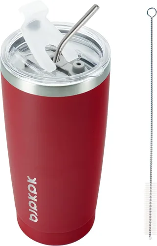 Vista 7 de BJPKPK Vaso térmico negro con tapa y pajita, de acero inoxidable, de 20 onzas, para café Pintura de caucho negro